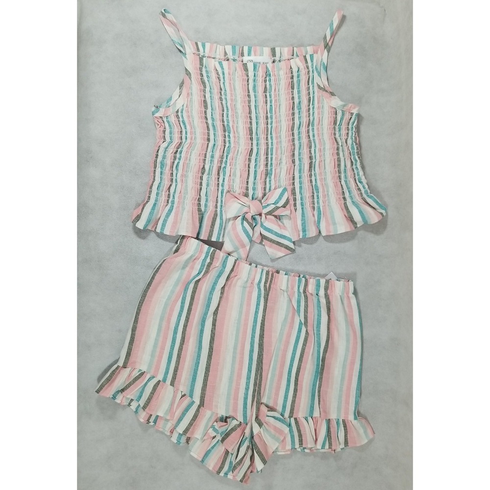 Bonnie Jean Girls Size Large (14) Short Set Striped Linen Outfit Summer NEW